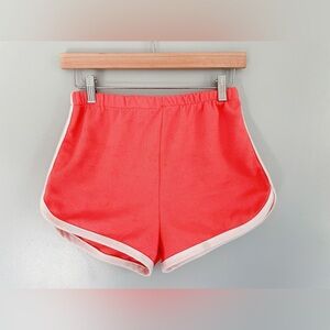 Vintage 1970s Sears Double Knit White Stripe Gym Shorts Coral Orange Size Medium